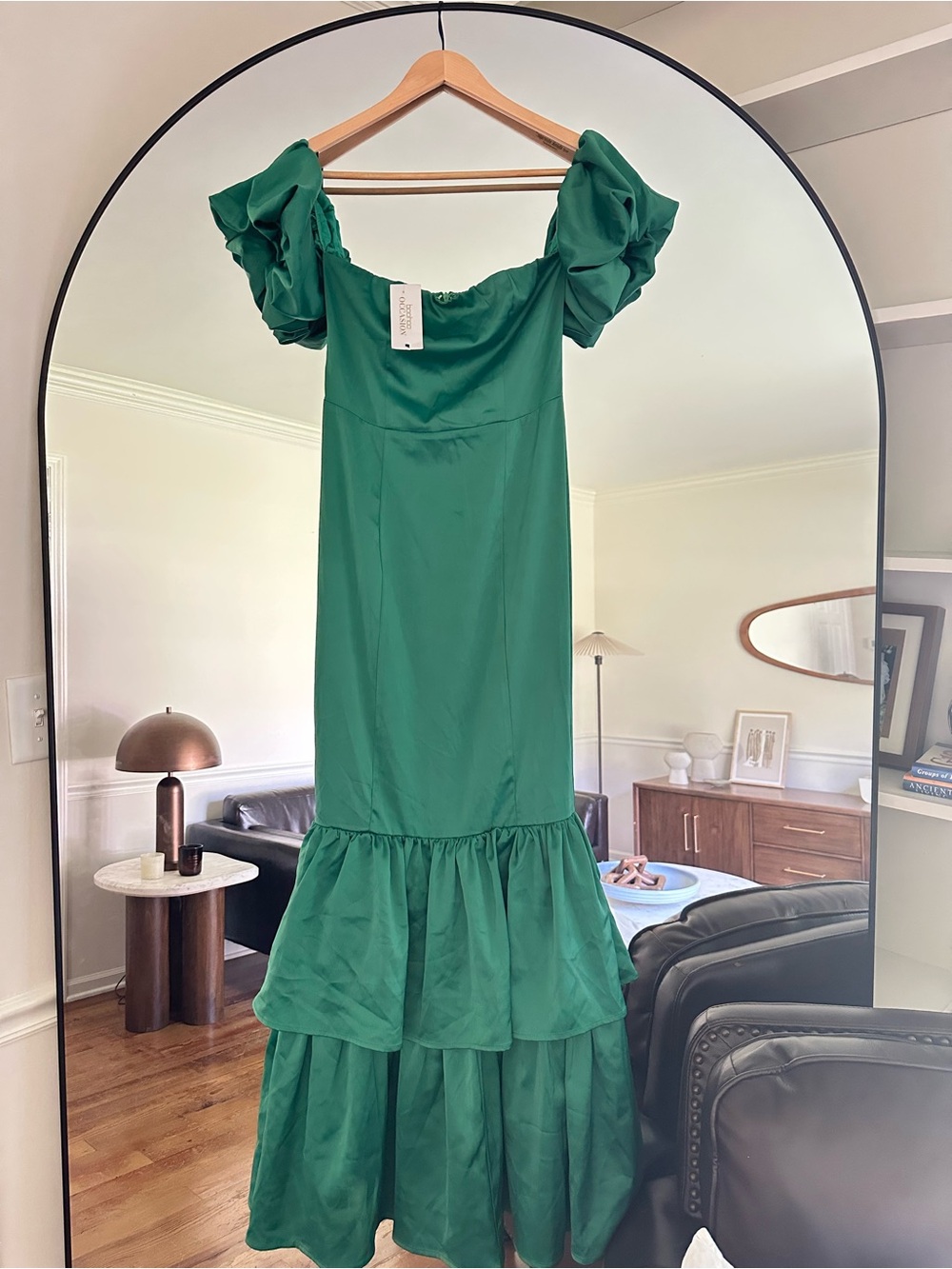 Boohoo Emerald Green Puff-Sleeve Maxi Dress